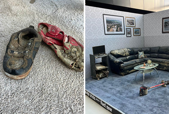 Beispiel von Storytteling im Ausstellungsbereich: zu sehen sind Gegenstände aus einem überfluteten Haus. © FiW e.V.